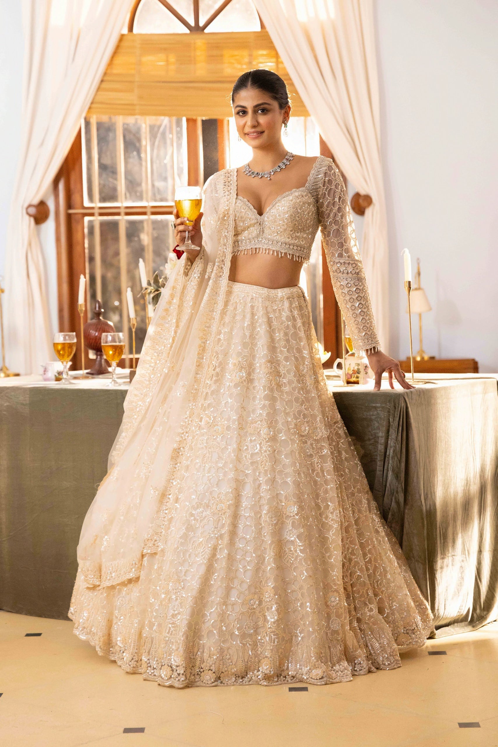 Champagne Gold Heavy Embroidered Lehenga – Ridayam