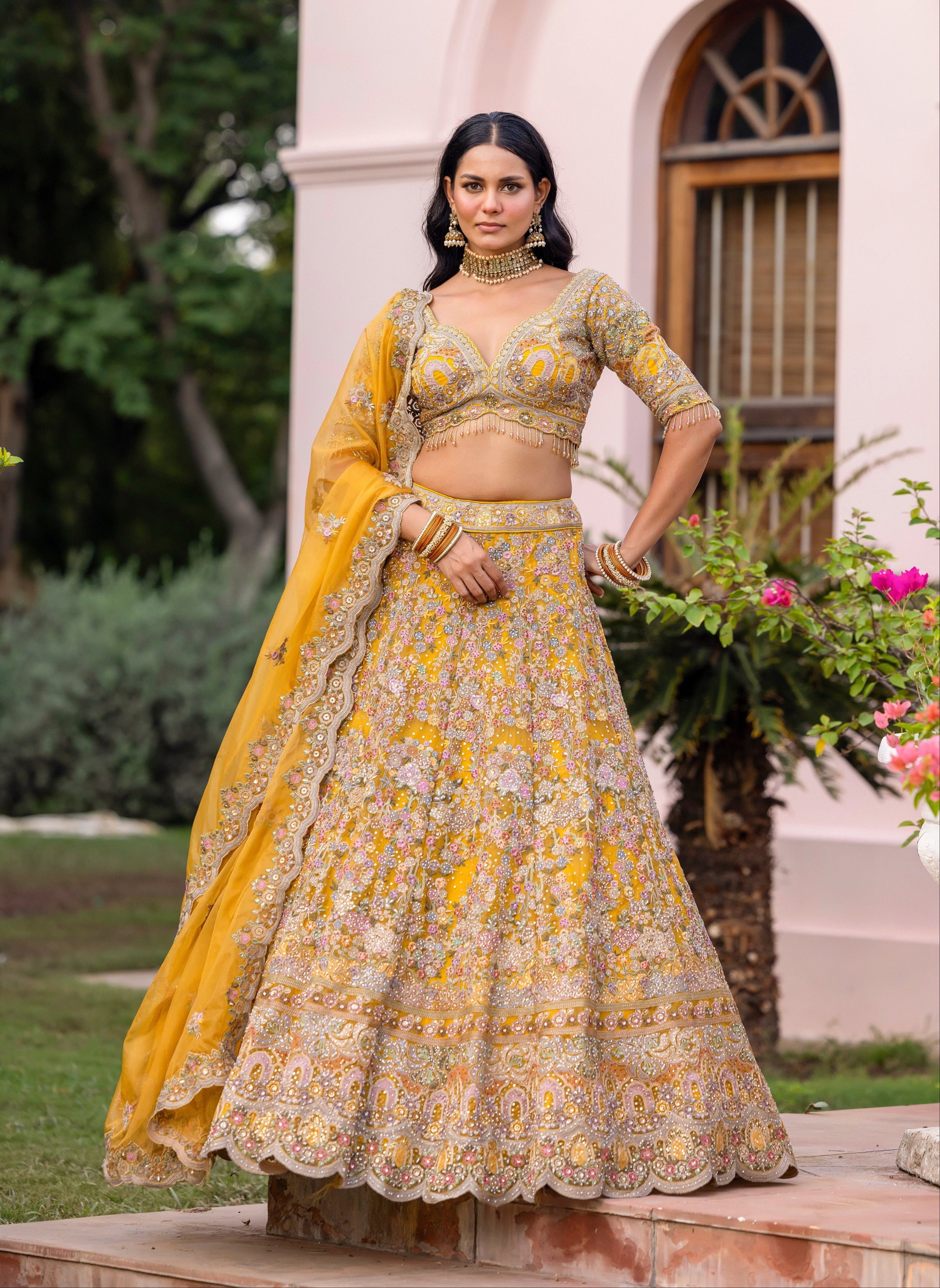 Sunlit Pastel Floral Majesty Lehenga