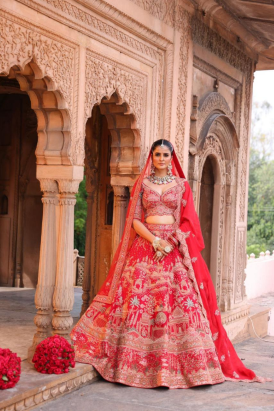 Royal Scarlet Heritage Zardosi Bridal Lehenga