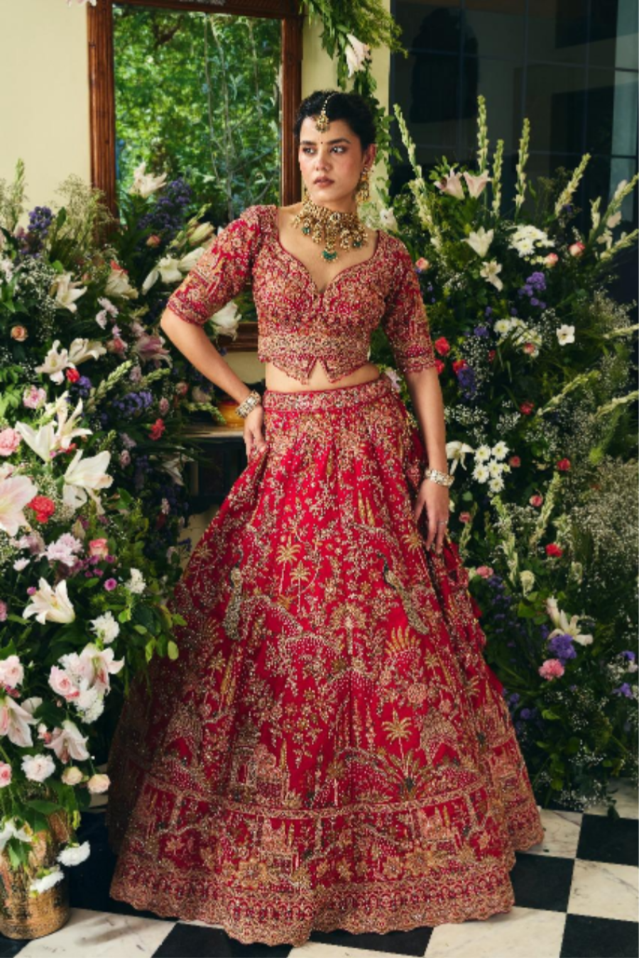 Ruby Red Royal Zardosi Heritage Bridal Lehenga
