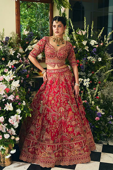 Ruby Red Royal Zardosi Heritage Bridal Lehenga