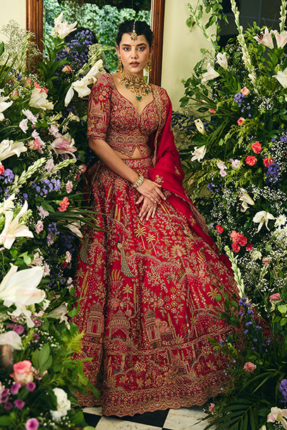 Ruby Red Royal Zardosi Heritage Bridal Lehenga