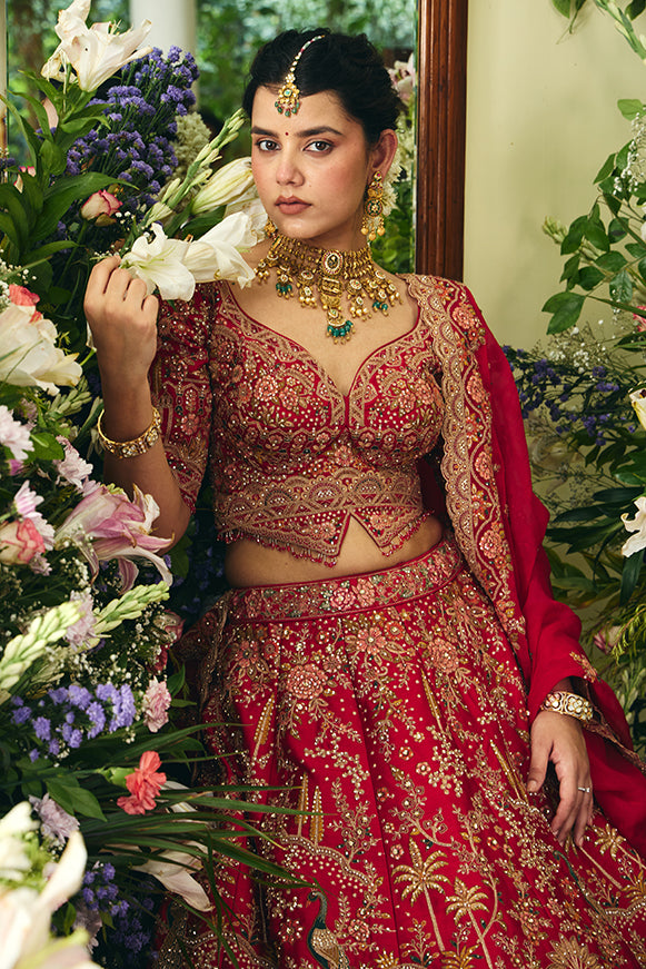 Ruby Red Royal Zardosi Heritage Bridal Lehenga