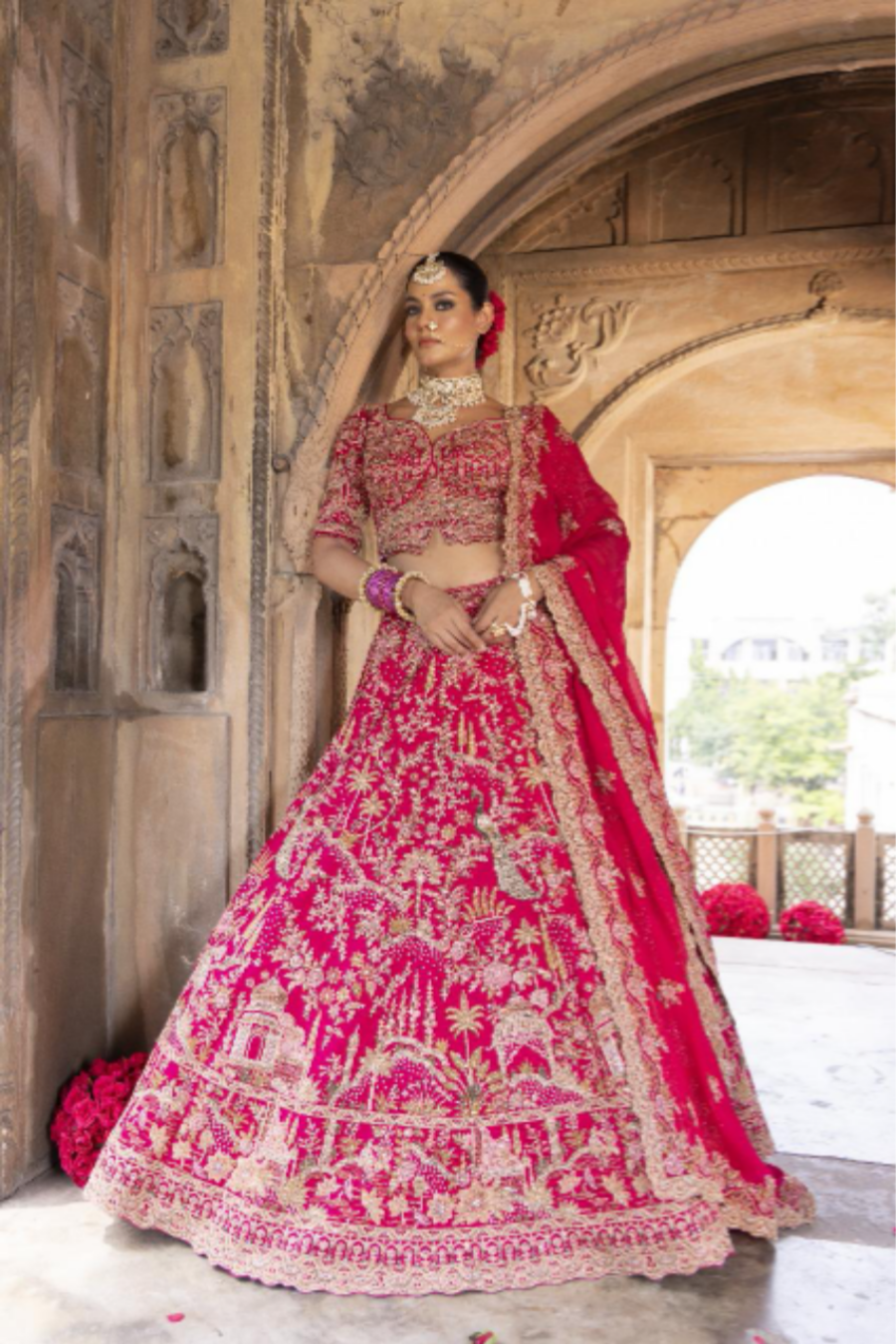 Rani Pink Royal Heritage Zardosi Bridal Lehenga