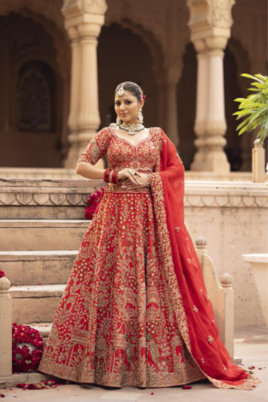 Regal Ruby Mahal Handcrafted Bridal Ensemble
