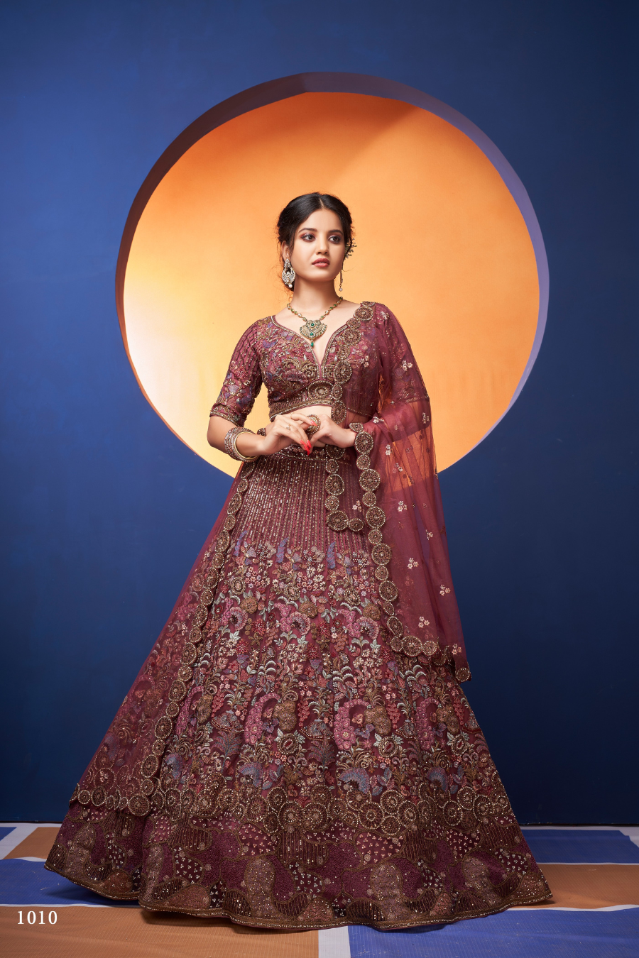 GULBAHAAR MAROON HAND-EMBROIDERED BRIDAL LEHENGA SET