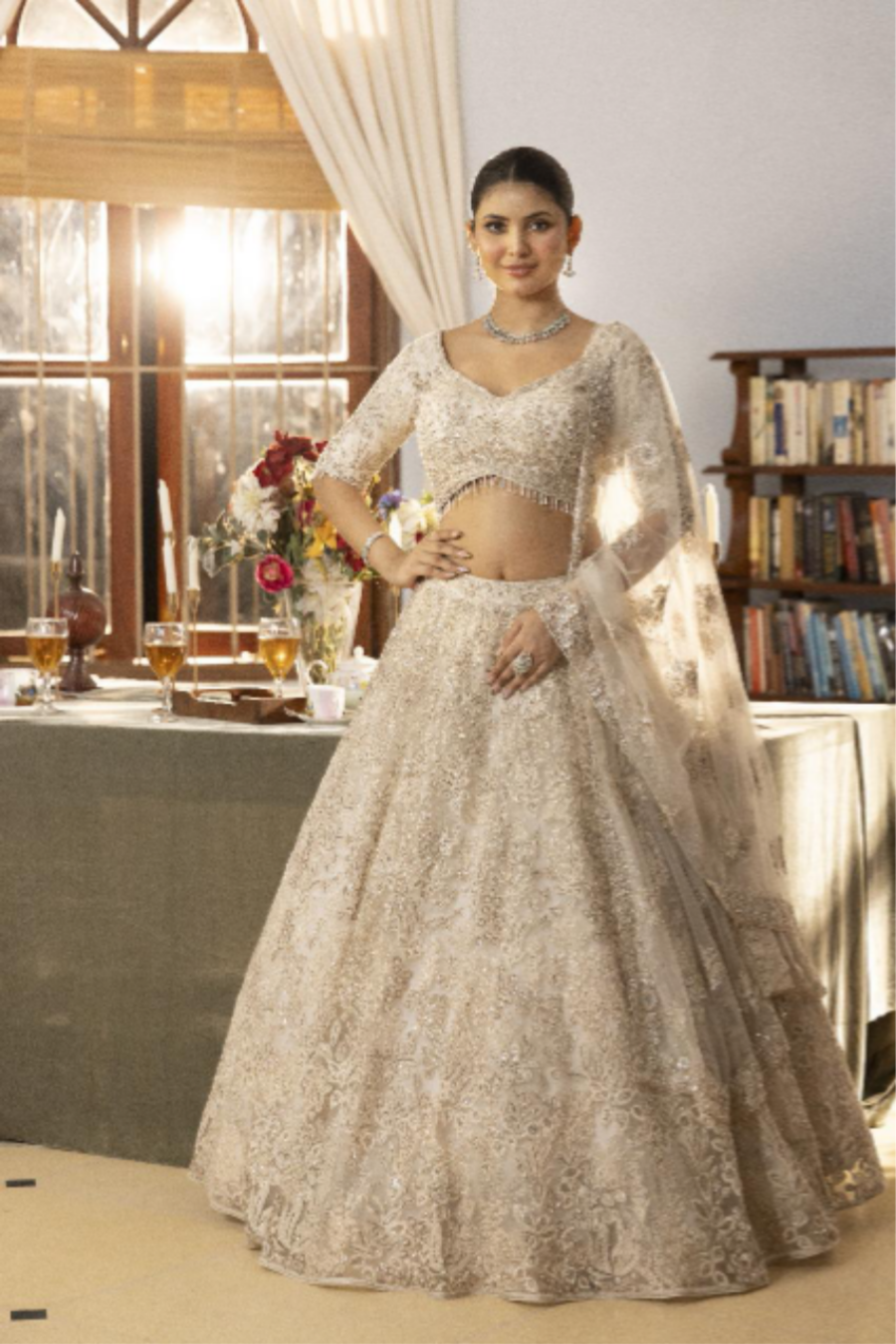 Champagne Gold Heavy Embroidered Bridal Lehenga