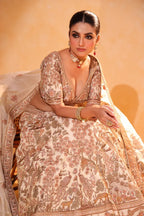 Beige Bahaar – Floral & Peacock Embroidered Lehenga