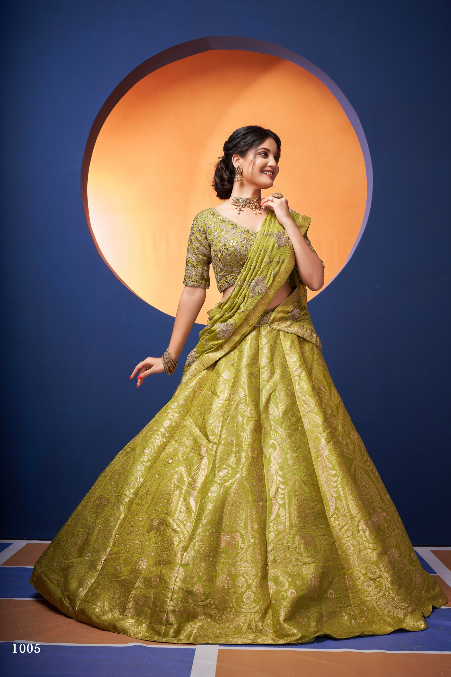 OLIVE GREEN BANARASI BROCADE LEHENGA SET