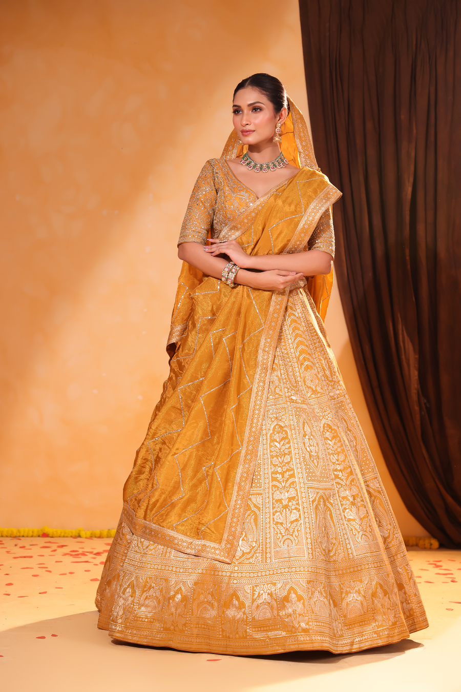 Mustard Majesty – Banarasi Weave & Zari Lehenga