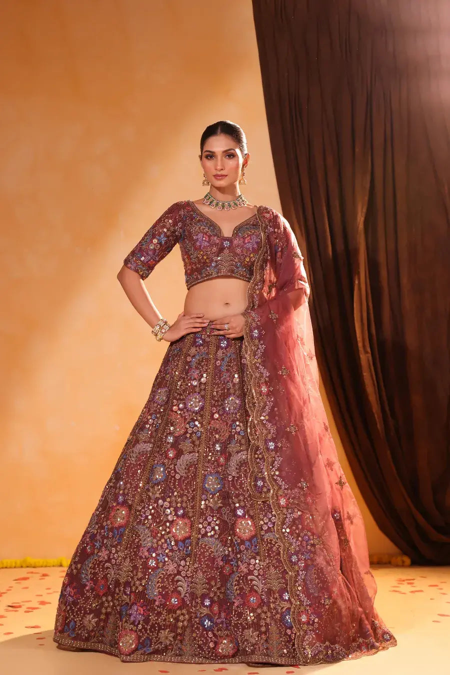 Rosé Noor – Thread & Sequin Embroidered Lehenga
