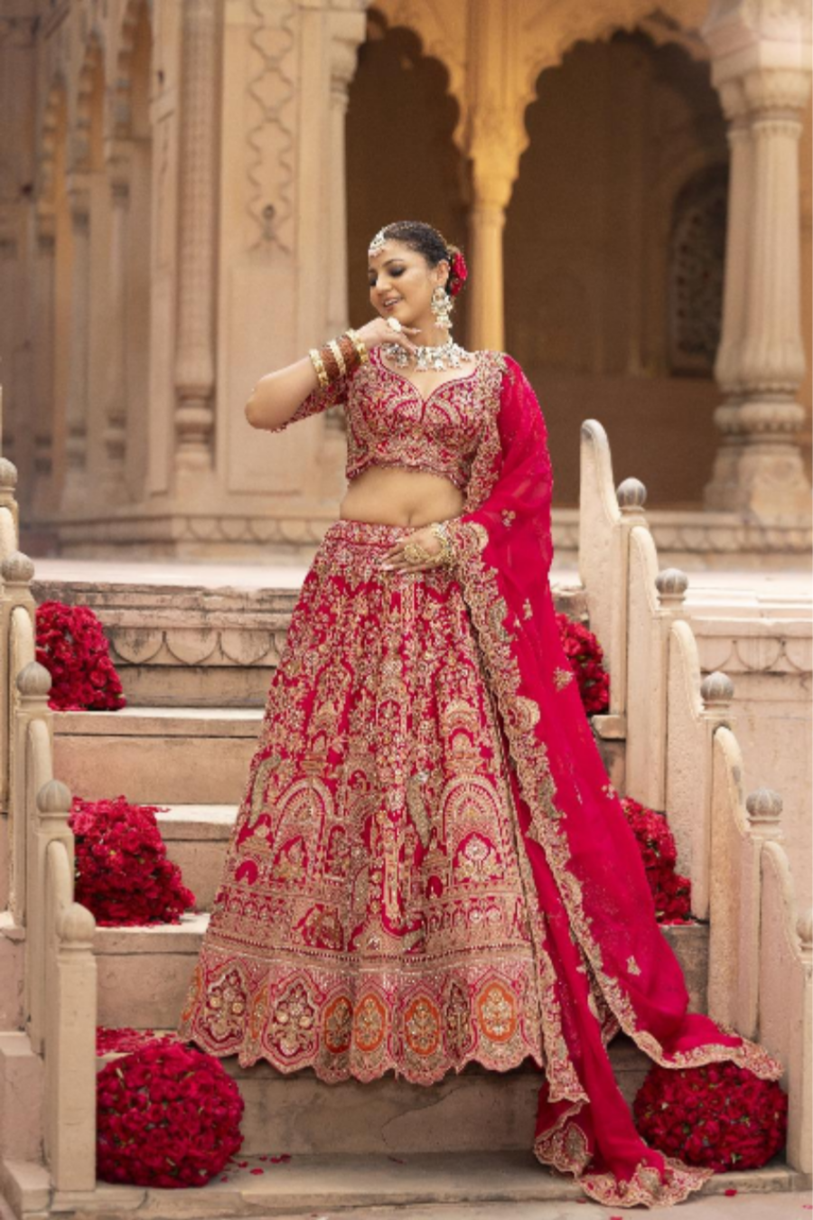 Crimson Blossom Palace Embroidered Bridal Lehenga