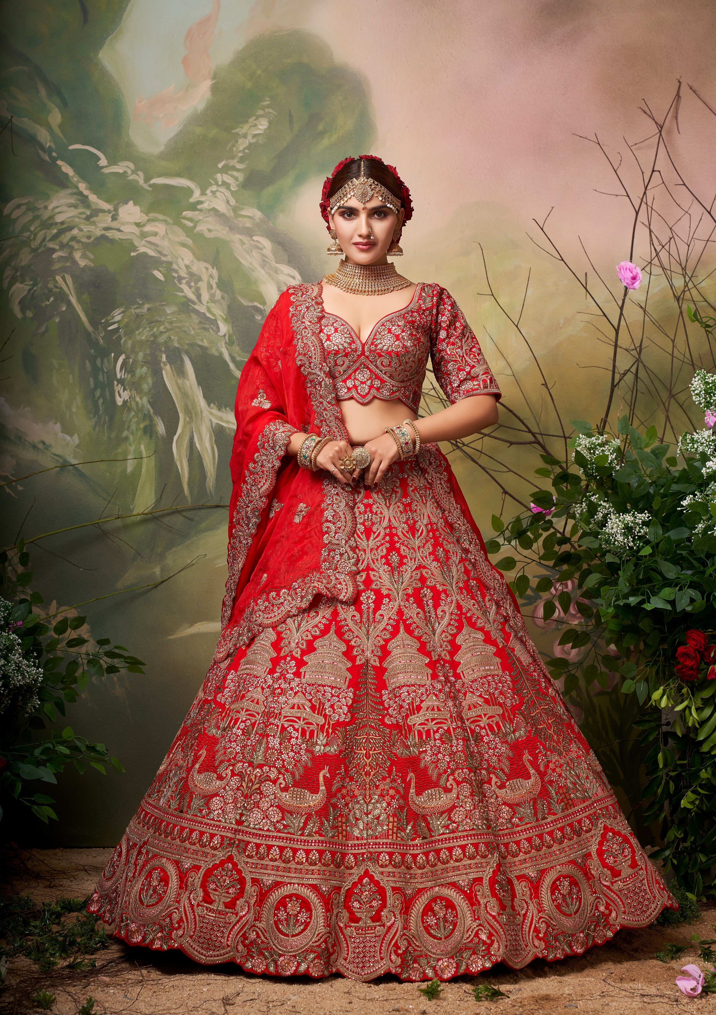 LAAL MAHAL TEMPLE ZARI BRIDAL LEHENGA SET