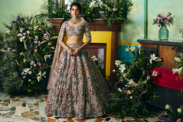 Timeless Floral Artistry Designer Net Lehenga