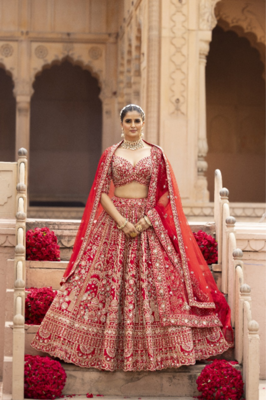 Grand Heritage Craft Bridal Lehenga in Luxe Red