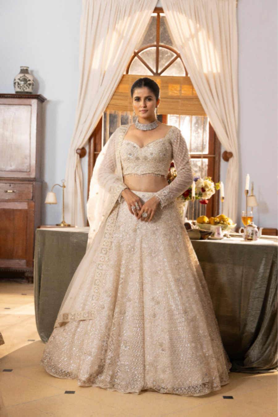 Luxury Embroidered Ivory Lehenga