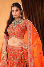 Riwaayat – Rust Orange Bridal Lehenga with Traditional Motifs