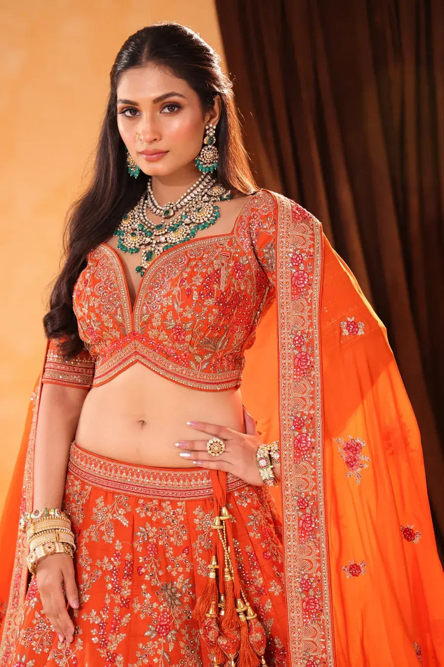 Riwaayat – Rust Orange Bridal Lehenga with Traditional Motifs