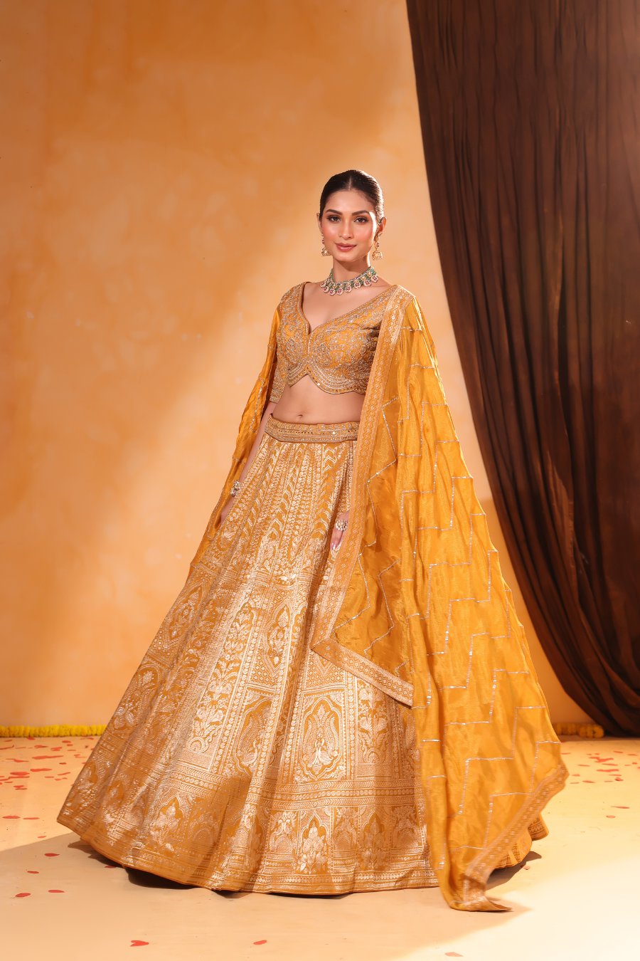 Mustard Majesty – Banarasi Weave & Zari Lehenga