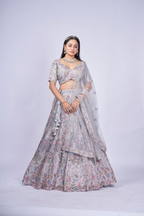 SILVER GREY MULTI-THREAD EMBROIDERED LEHENGA SET