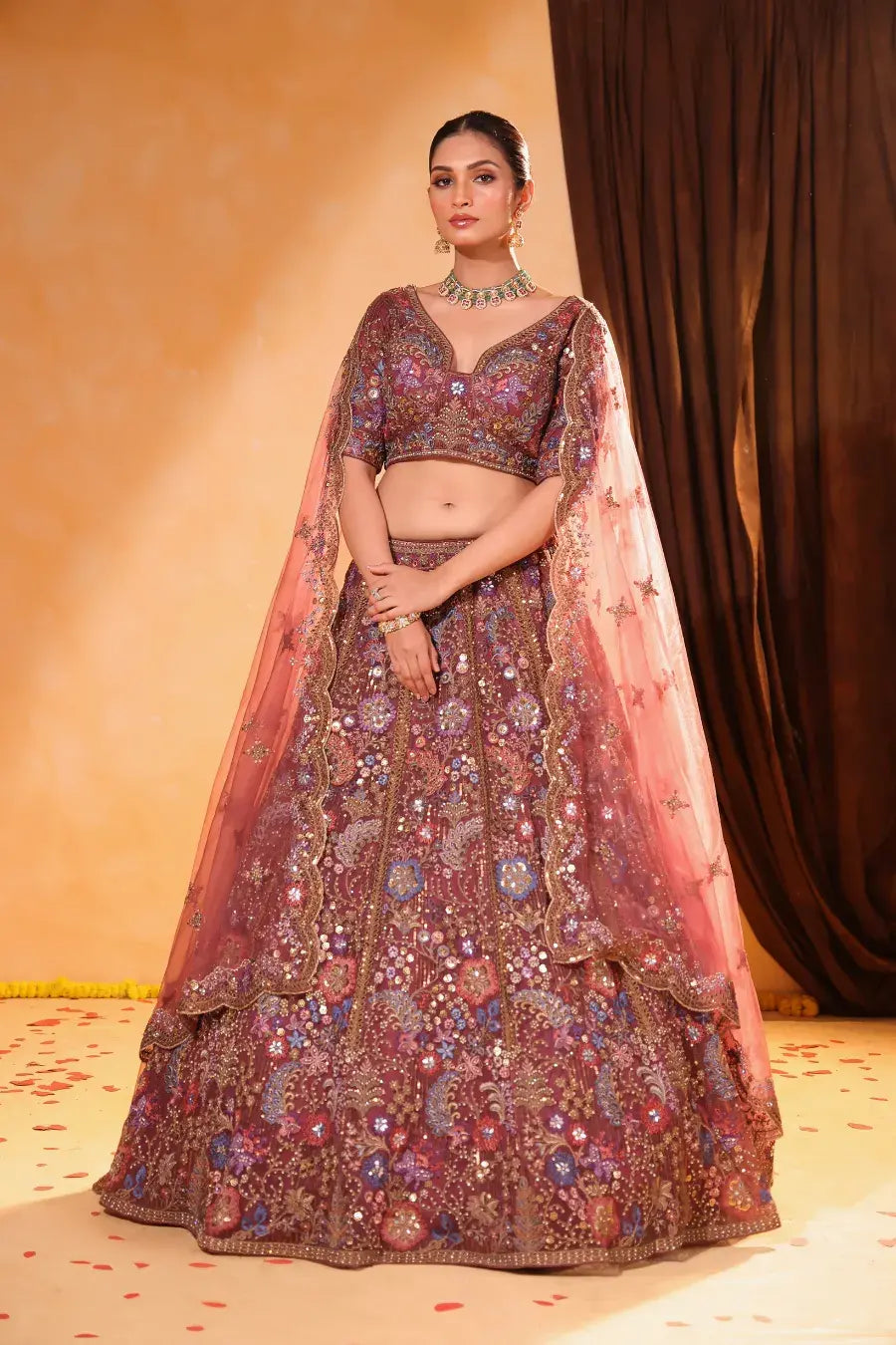 Rosé Noor – Thread & Sequin Embroidered Lehenga
