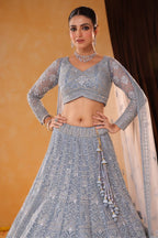 Noor-e-Aasmaan – Ice Blue Sequin & Thread Embroidered Lehenga