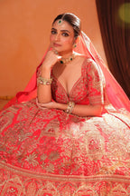 Rani Rooh: Regal Pink Bridal Lehenga with Peacock & Floral Embroidery