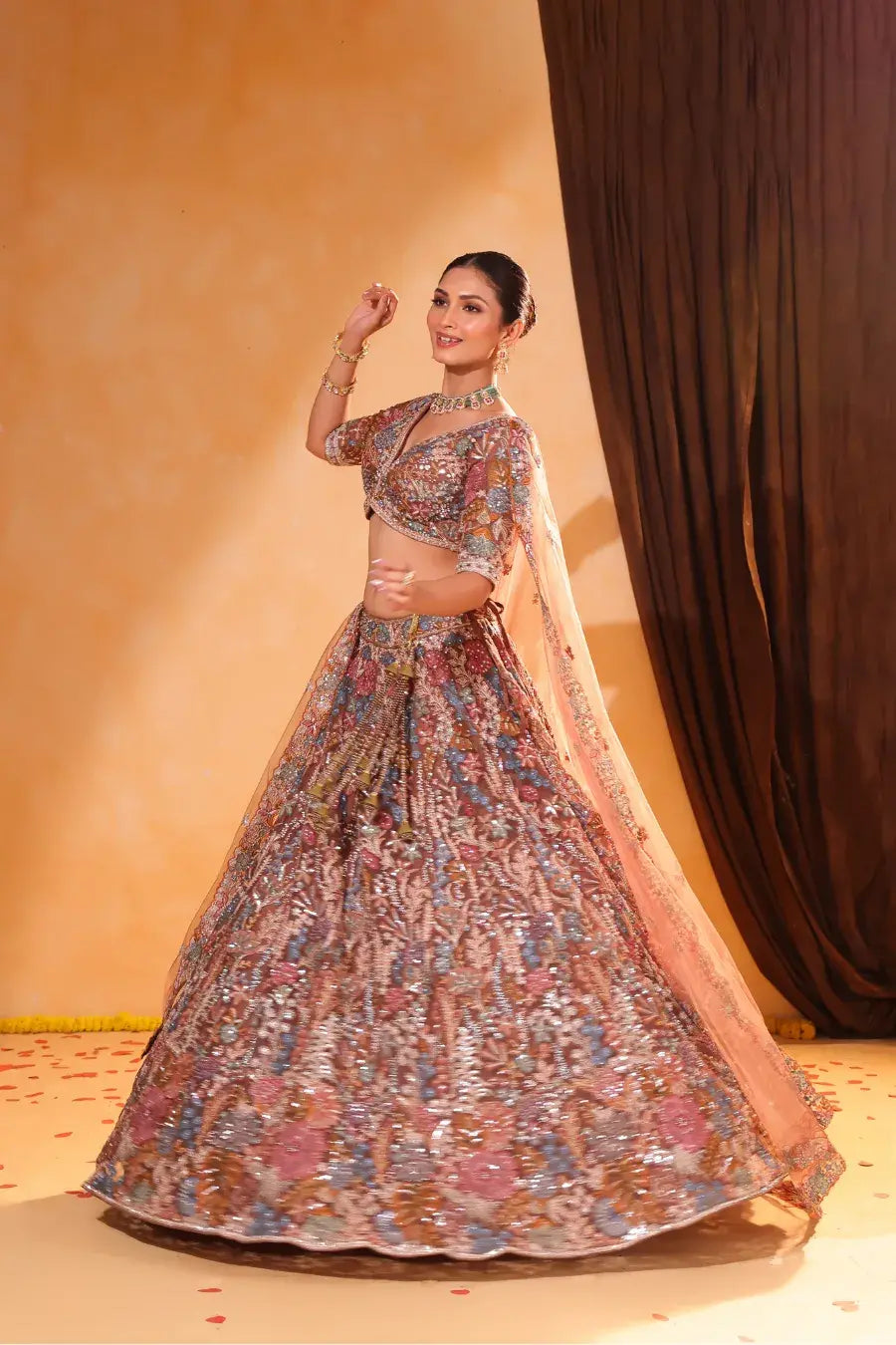 Olive Glow – Zari & Sequin Embroidered Lehenga