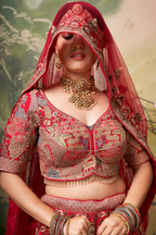 RUHANIYAT RED VELVET TEMPLE BRIDAL LEHENGA SET