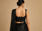 Black Ready-to-Wear Drape Saree with Heavy Hand Embroidered Blouse, Designer Cocktail Saree, Imported Fabric