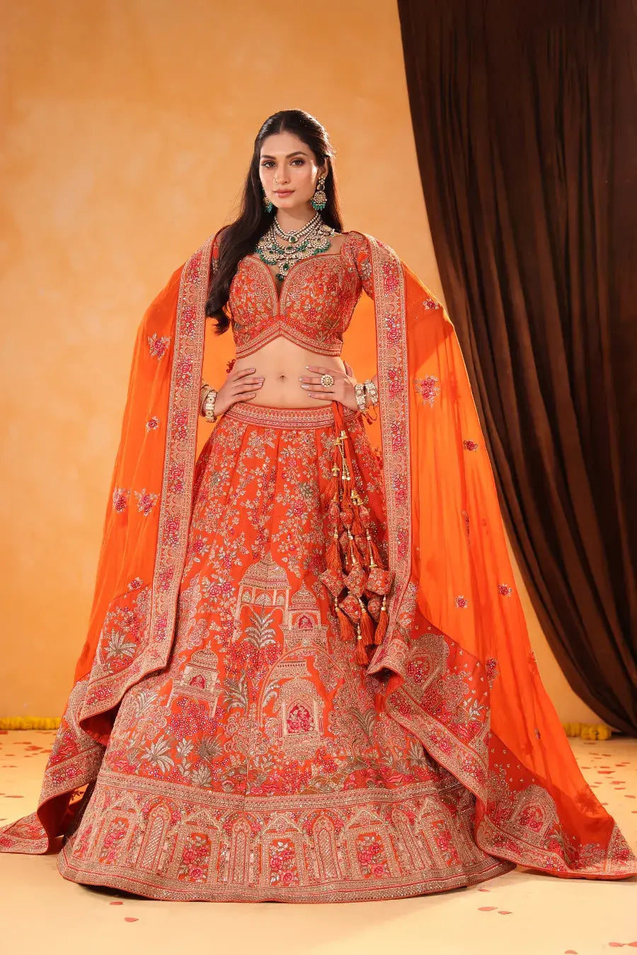 Riwaayat – Rust Orange Bridal Lehenga with Traditional Motifs