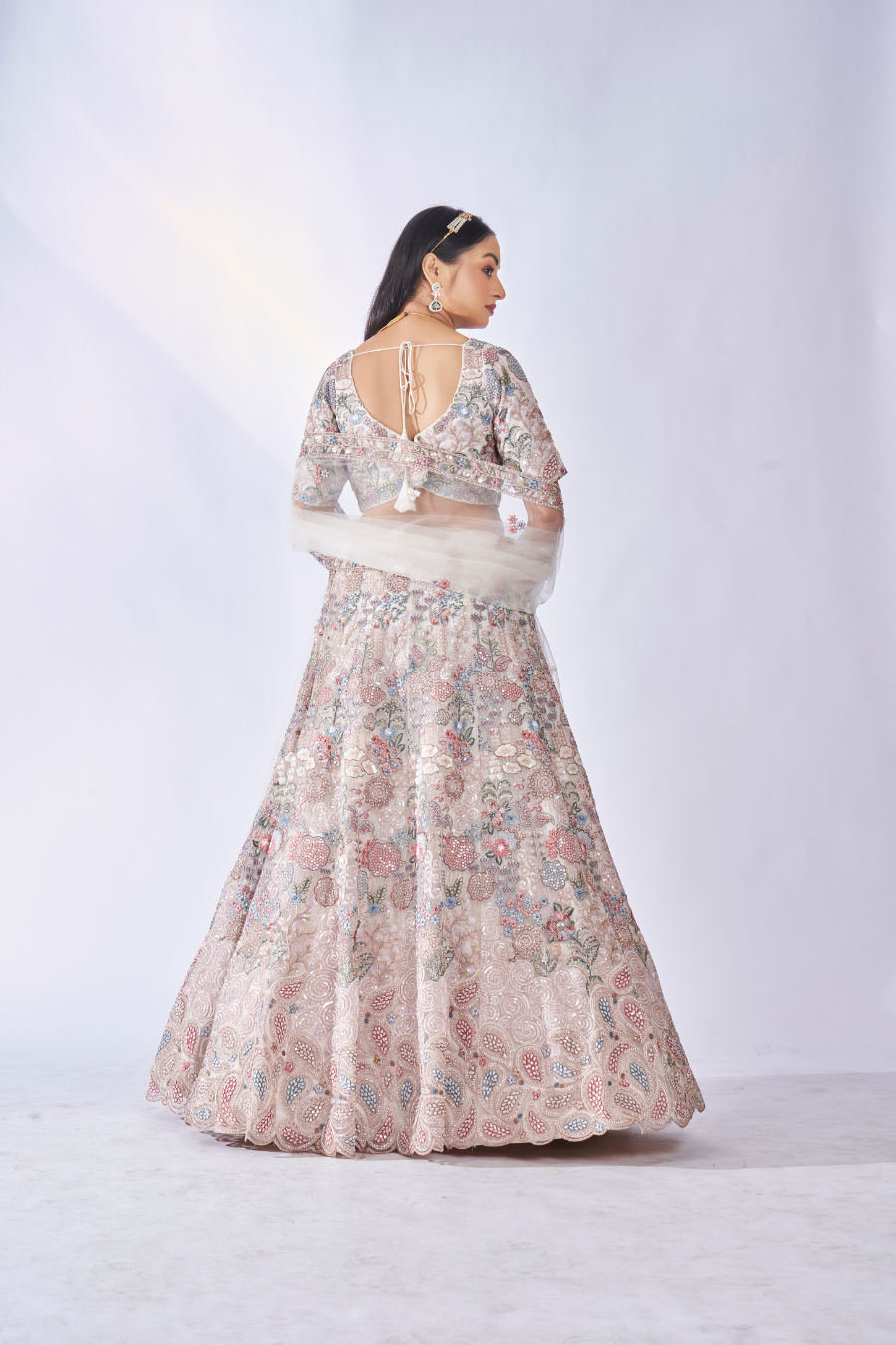 IVORY MULTI-COLOR FLORAL EMBROIDERED LEHENGA SET