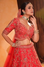 Rani Rooh: Regal Pink Bridal Lehenga with Peacock & Floral Embroidery