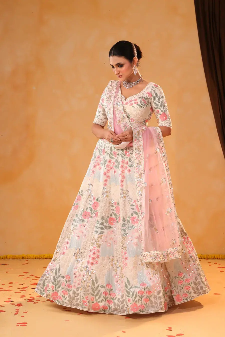 Ivory Bloom – Zari & Sequin Embroidered Lehenga