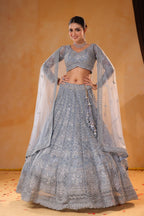 Noor-e-Aasmaan – Ice Blue Sequin & Thread Embroidered Lehenga