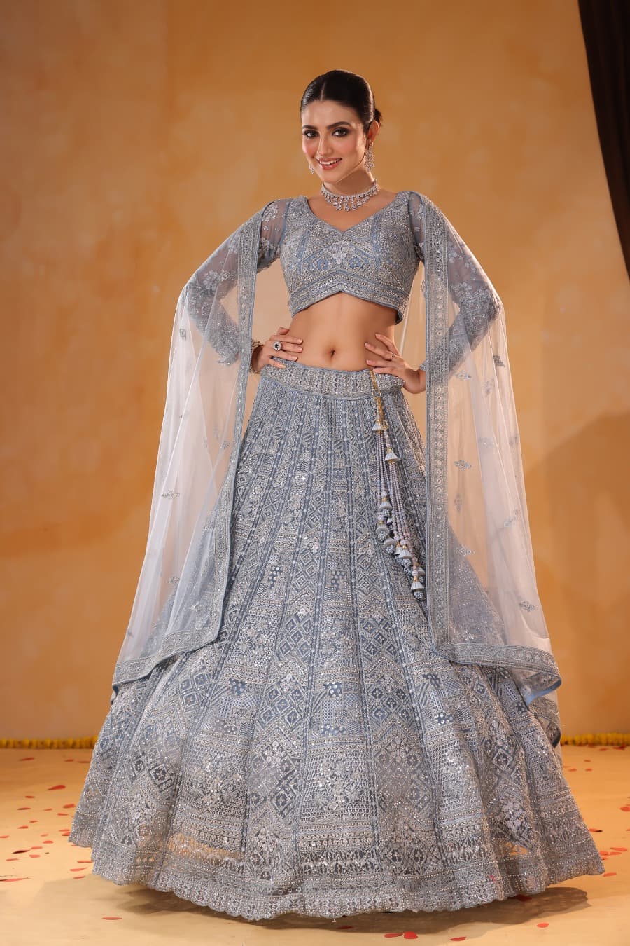Noor-e-Aasmaan – Ice Blue Sequin & Thread Embroidered Lehenga