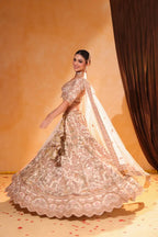Beige Bahaar – Floral & Peacock Embroidered Lehenga