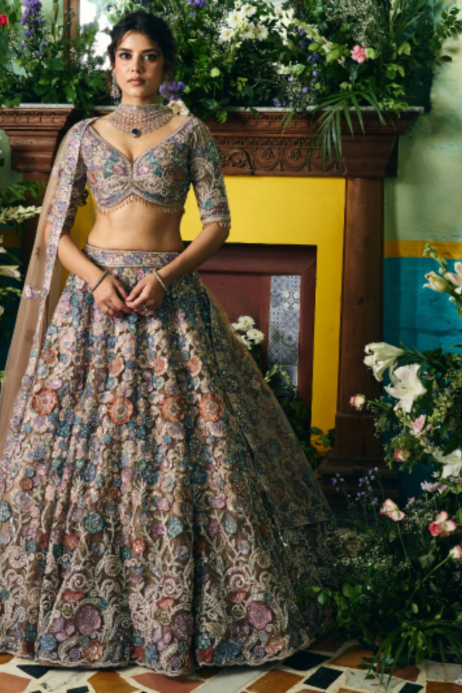 Timeless Floral Artistry Designer Net Lehenga