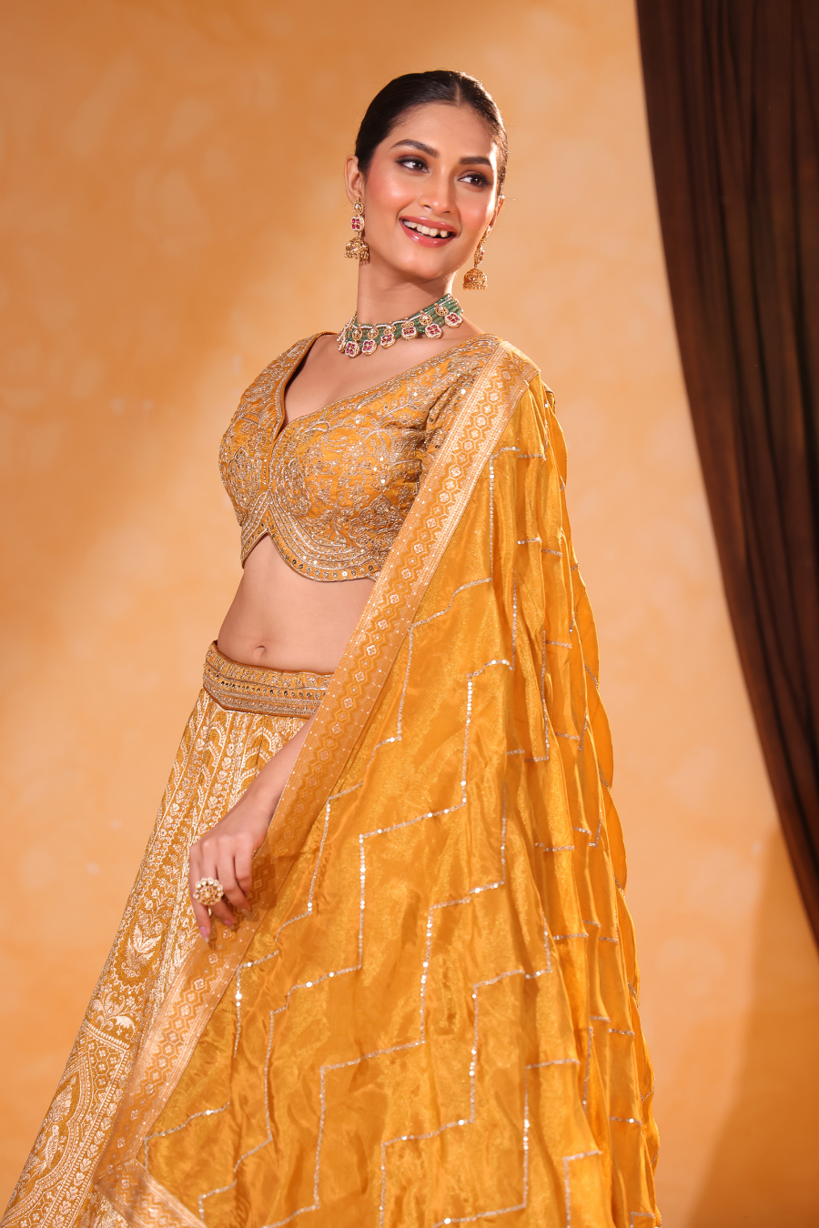 Mustard Majesty – Banarasi Weave & Zari Lehenga