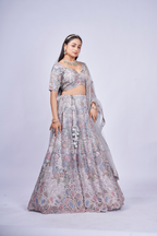 SILVER GREY MULTI-THREAD EMBROIDERED LEHENGA SET