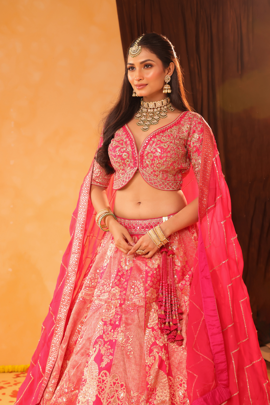 Fuchsia Phulkari – Banarasi-Inspired Celebration Lehenga