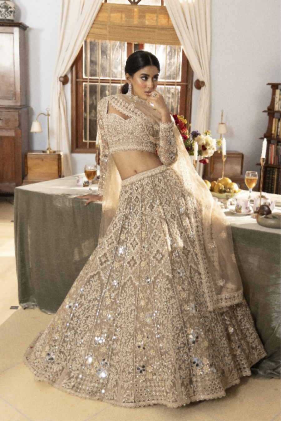 Gold Mirror-Work Heavy Embroidered Lehenga