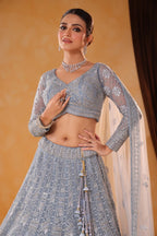 Noor-e-Aasmaan – Ice Blue Sequin & Thread Embroidered Lehenga