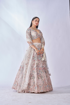 IVORY MULTI-COLOR FLORAL EMBROIDERED LEHENGA SET