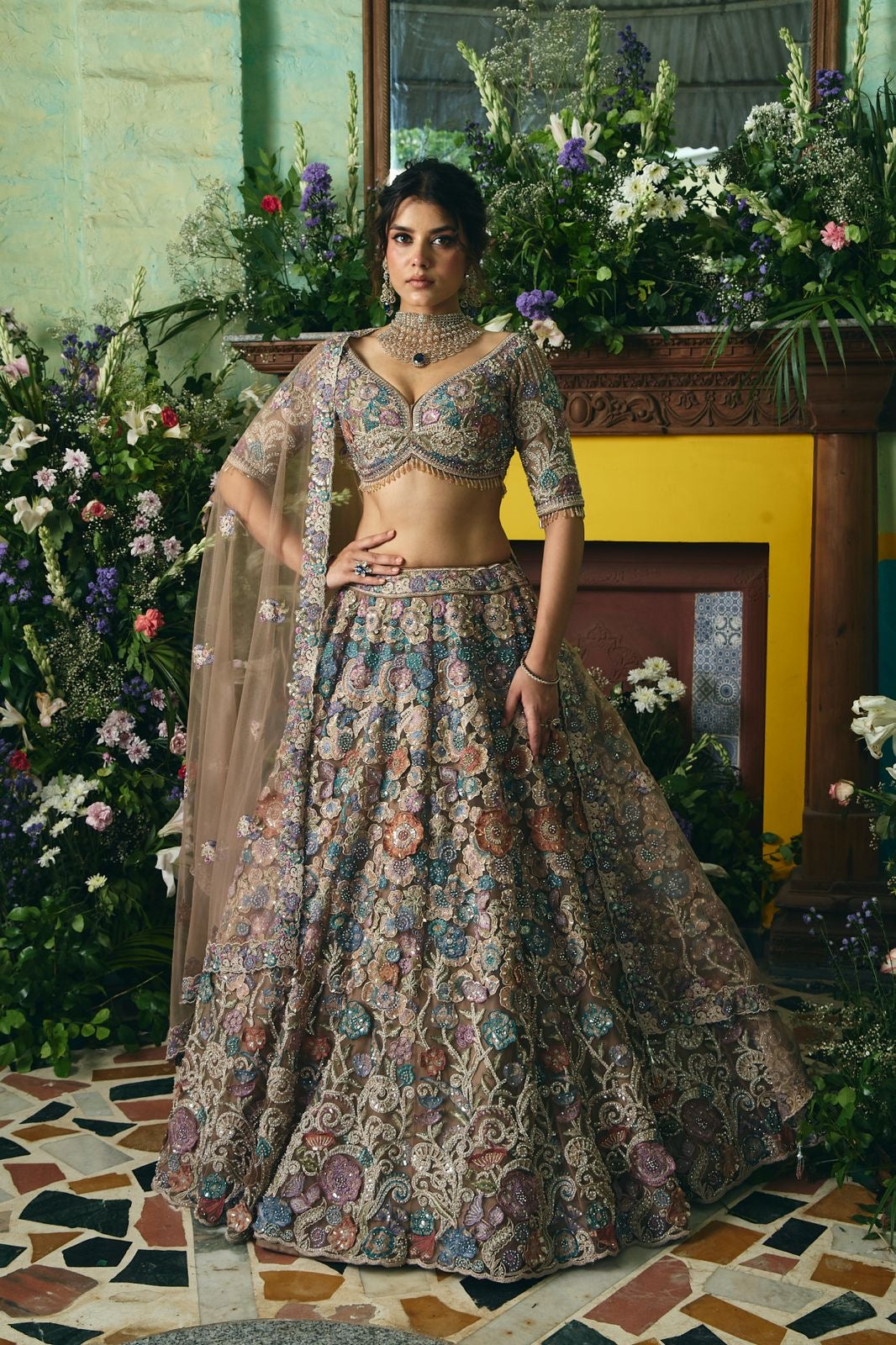Designer Pastel Floral Lehenga Choli – Perfect for Bridesmaid & Reception