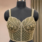 Mehndi Ready-to-Wear Drape Saree with Heavy Hand Embroidered Blouse, Designer Cocktail Saree, Imported Fabric