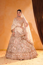 Beige Bahaar – Floral & Peacock Embroidered Lehenga
