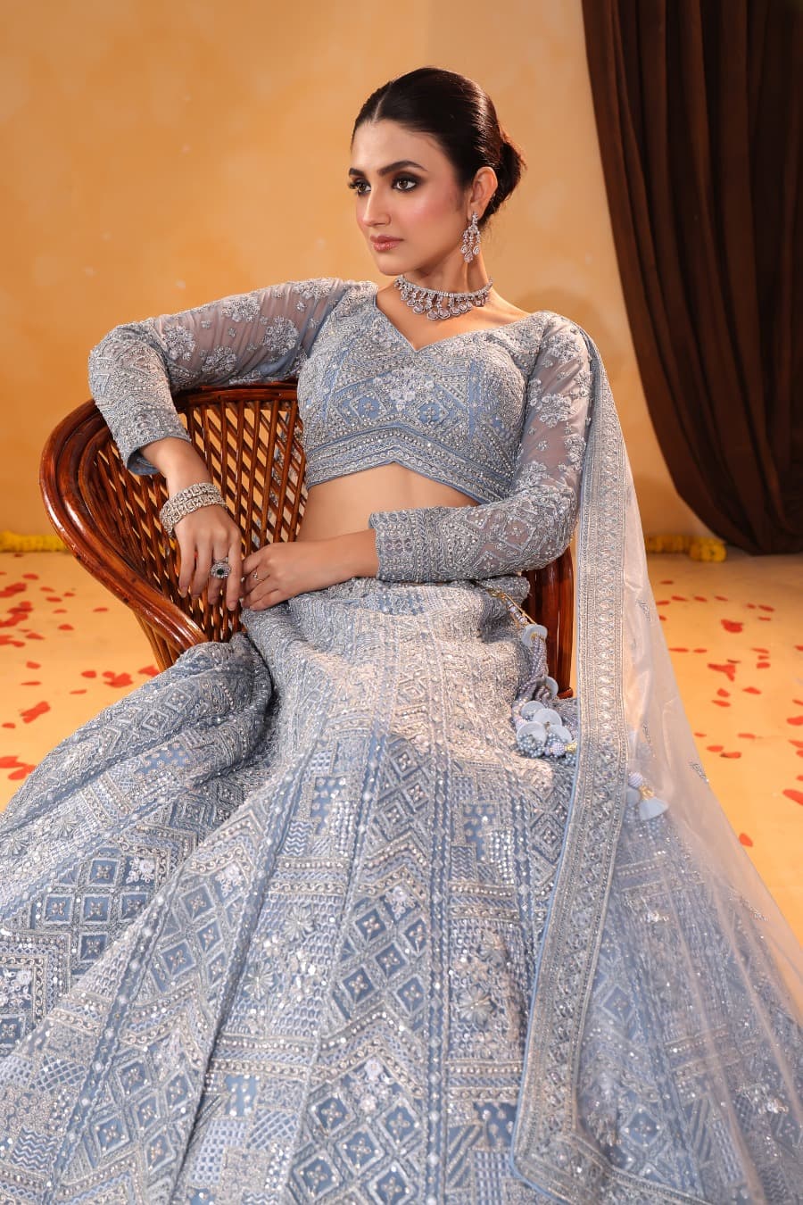 Noor-e-Aasmaan – Ice Blue Sequin & Thread Embroidered Lehenga