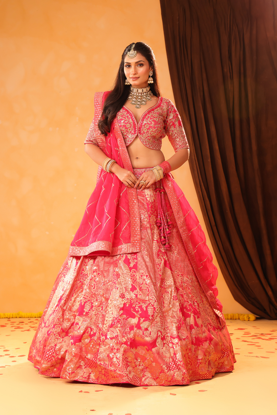 Fuchsia Phulkari – Banarasi-Inspired Celebration Lehenga