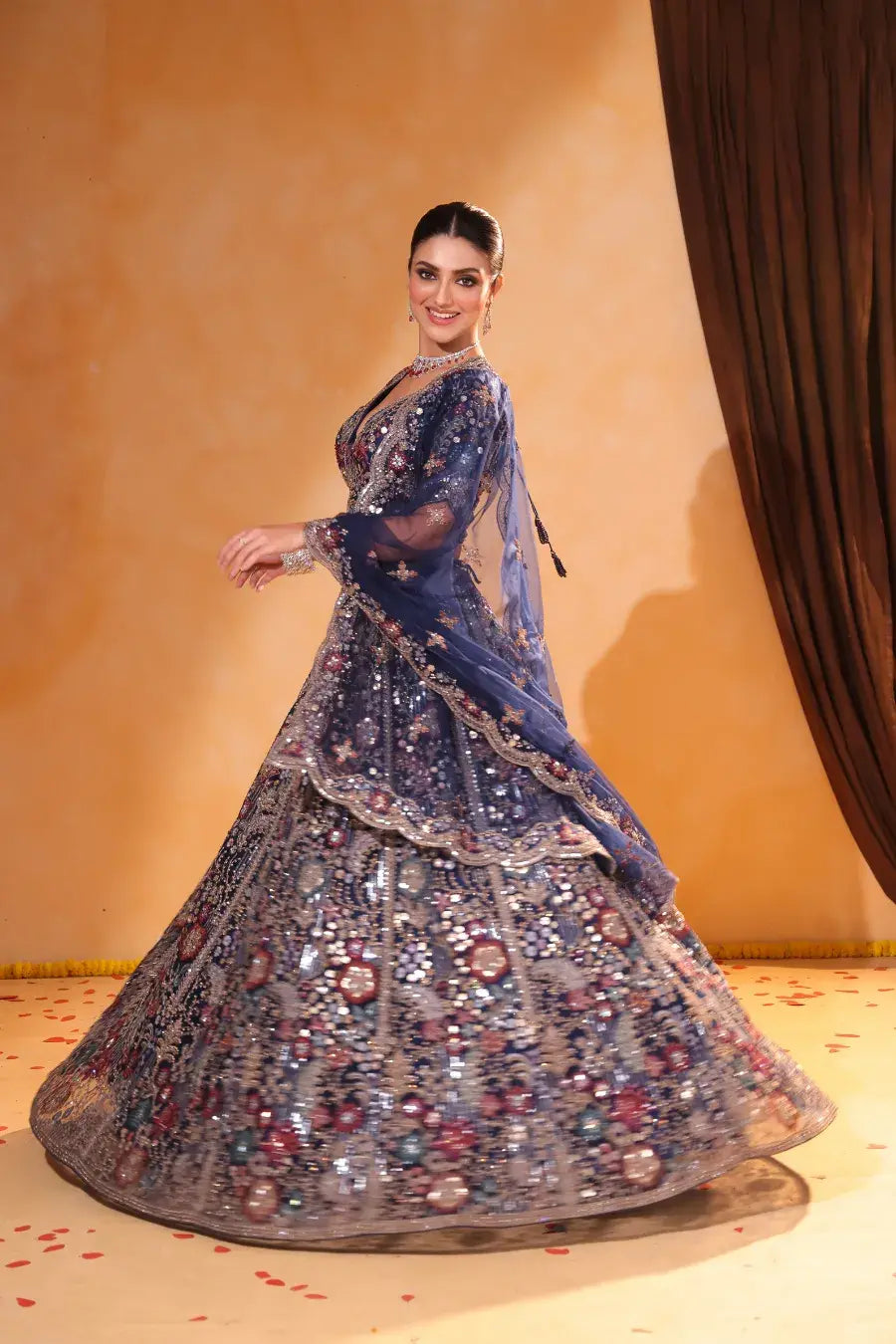 Royal Reverie – Blue Sequin Embellished Lehenga